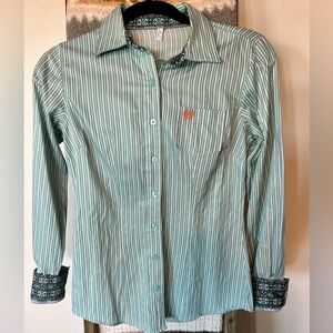 Cinch Women's Teal Striped Button Down Shirt